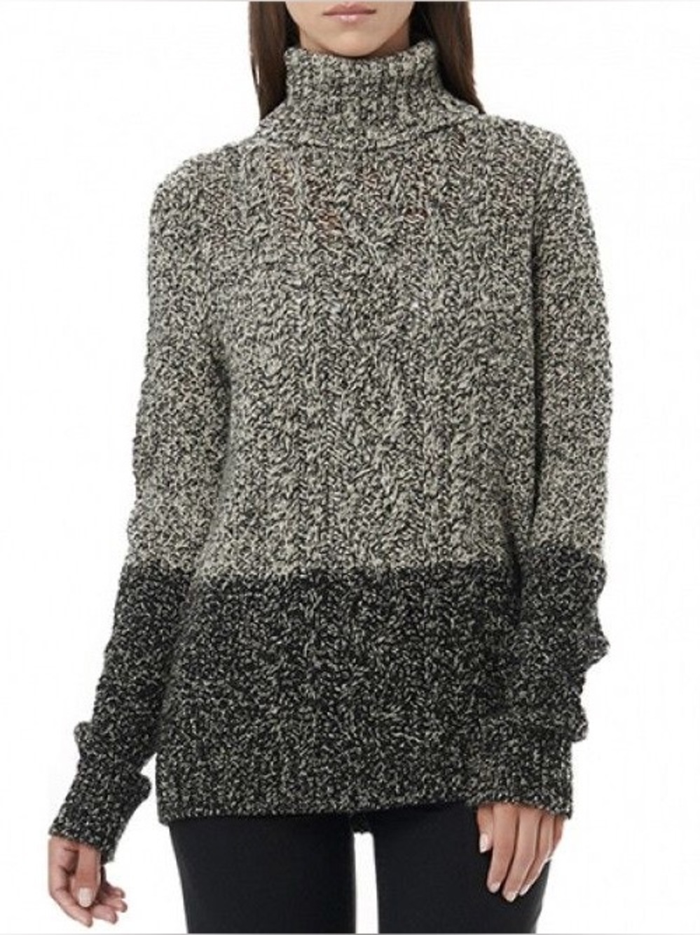 Vince Wool Yak Cable Knit Colorblock Turtleneck Sweater L